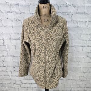 Old navy fleece sweater Sz L full zip sheetah print pockets A36